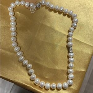 SOLD1strand white freshwater pearls,sterling pave